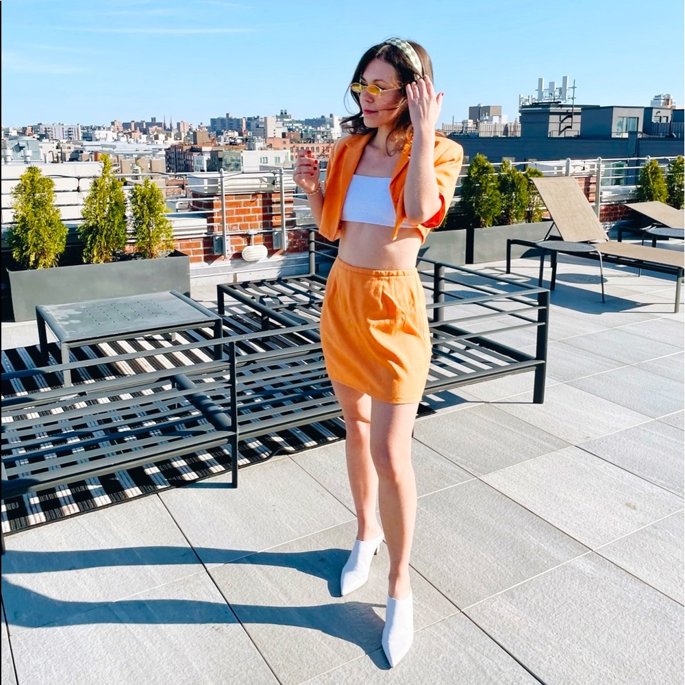 Orange linen mini skirt